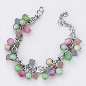 Brighton Mimosa Retired Pastel Beaded Bracelet Green Pink Cream Spring 7-8 In